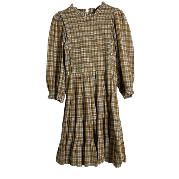 DOEN Medina Smocked Plaid Tiered Puff Sleeve Cottagecore Mini Dress - Picture 3 of 12